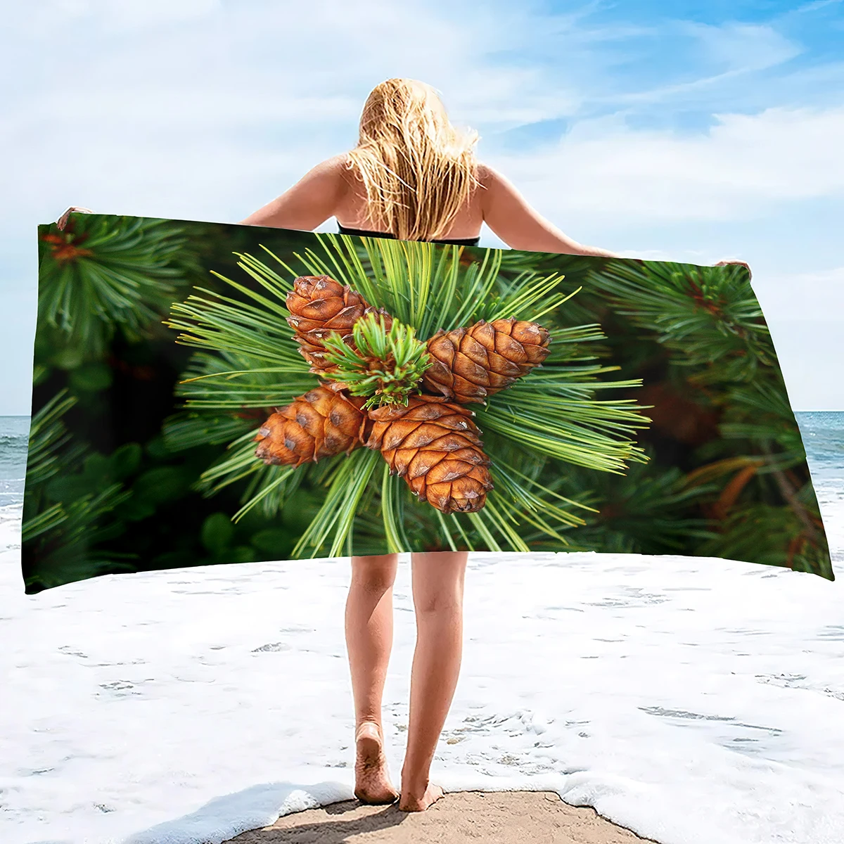 

Pine Hand Towels Oversized Microfiber Beach for Travel, Quick Dry Swimmers Sand Proof Men Girls