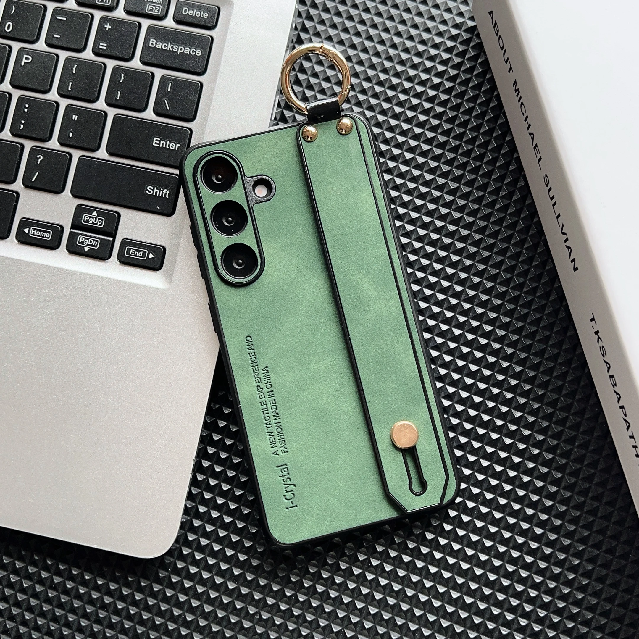 Luxury Sheepskin Leather Wrist Strap Phone Case - Shockproof Matte Hard Cover