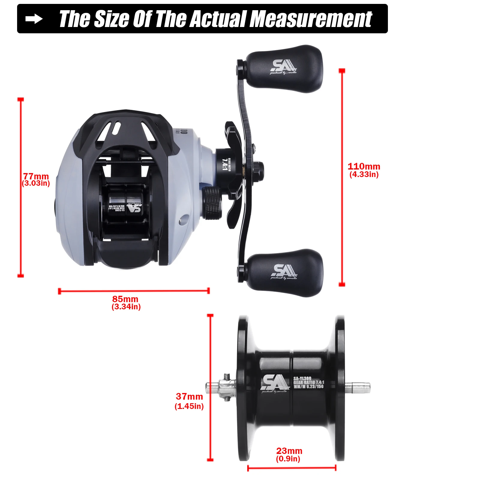 SAMOLLA Baitcasting Angelrolle Long Shot Salzwasser Casting Reel 7,4;1 10KG Max Drag 6+1BB Messing Getriebescheibe – Detail 5