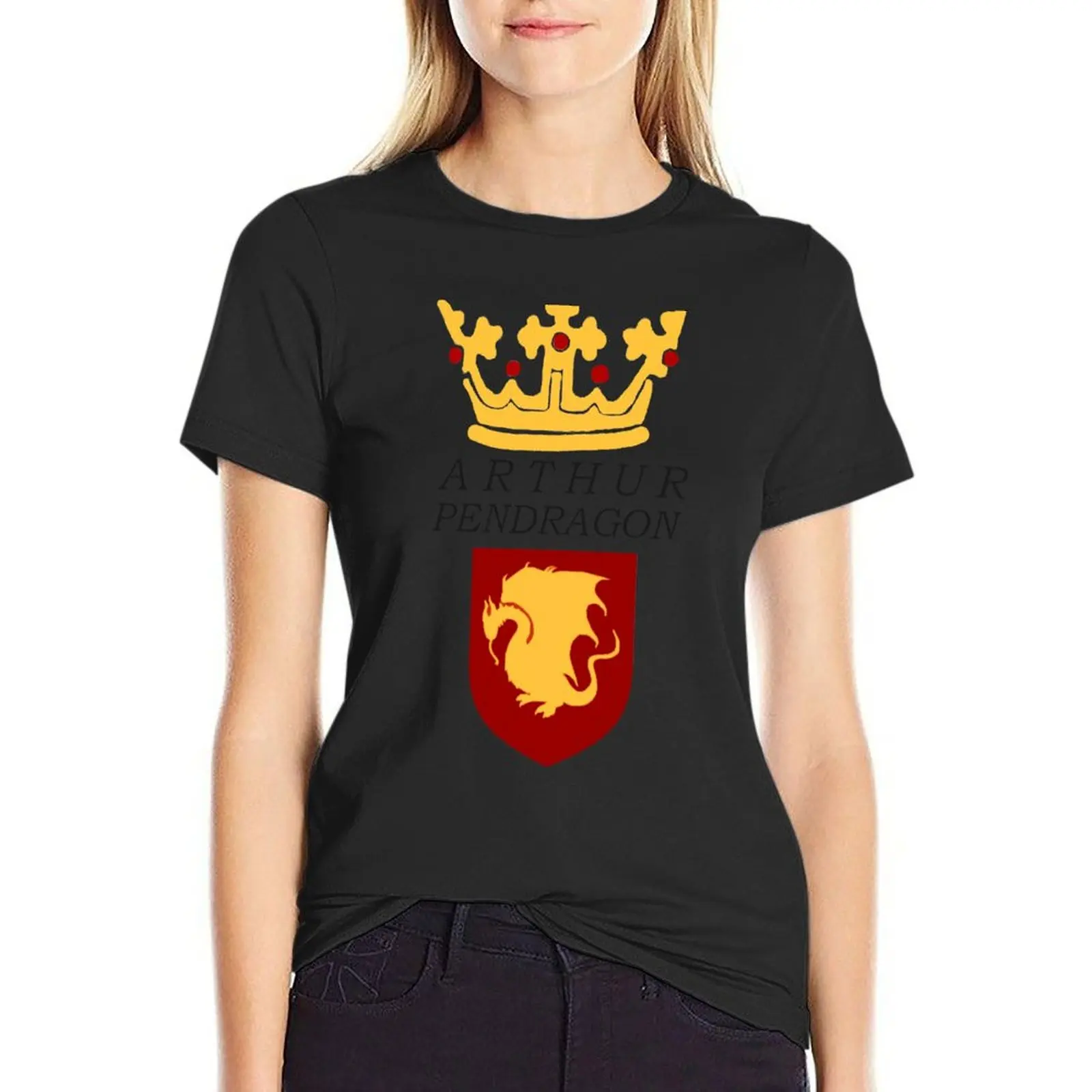 

Arthur Pendragon Crest Print (BBC Merlin) T-Shirt summer tops Blouse plain t shirts for Women
