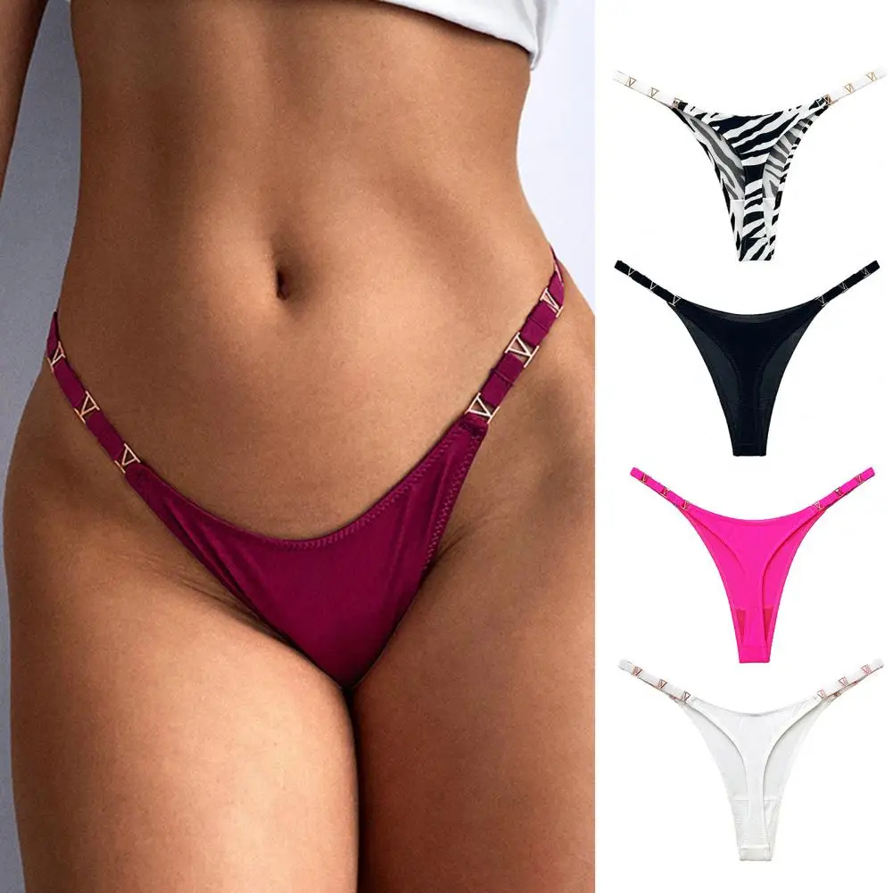 

Women G-string Zebra Texture Print Low Waist Lady Thong Breathable Metal Buckle Pornographic Women Panties Intimate Clothes