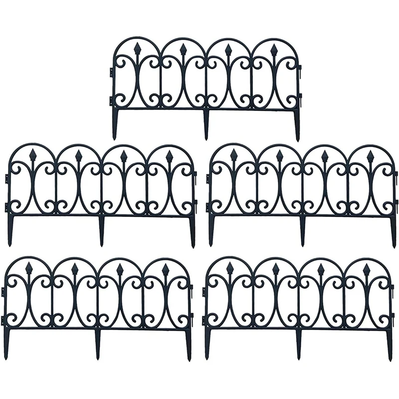 

5 Pack Decorative Garden Fence Rustproof Iron Landscape Wire Folding Fencing Edge Patio Flower Bed Animal Barrier