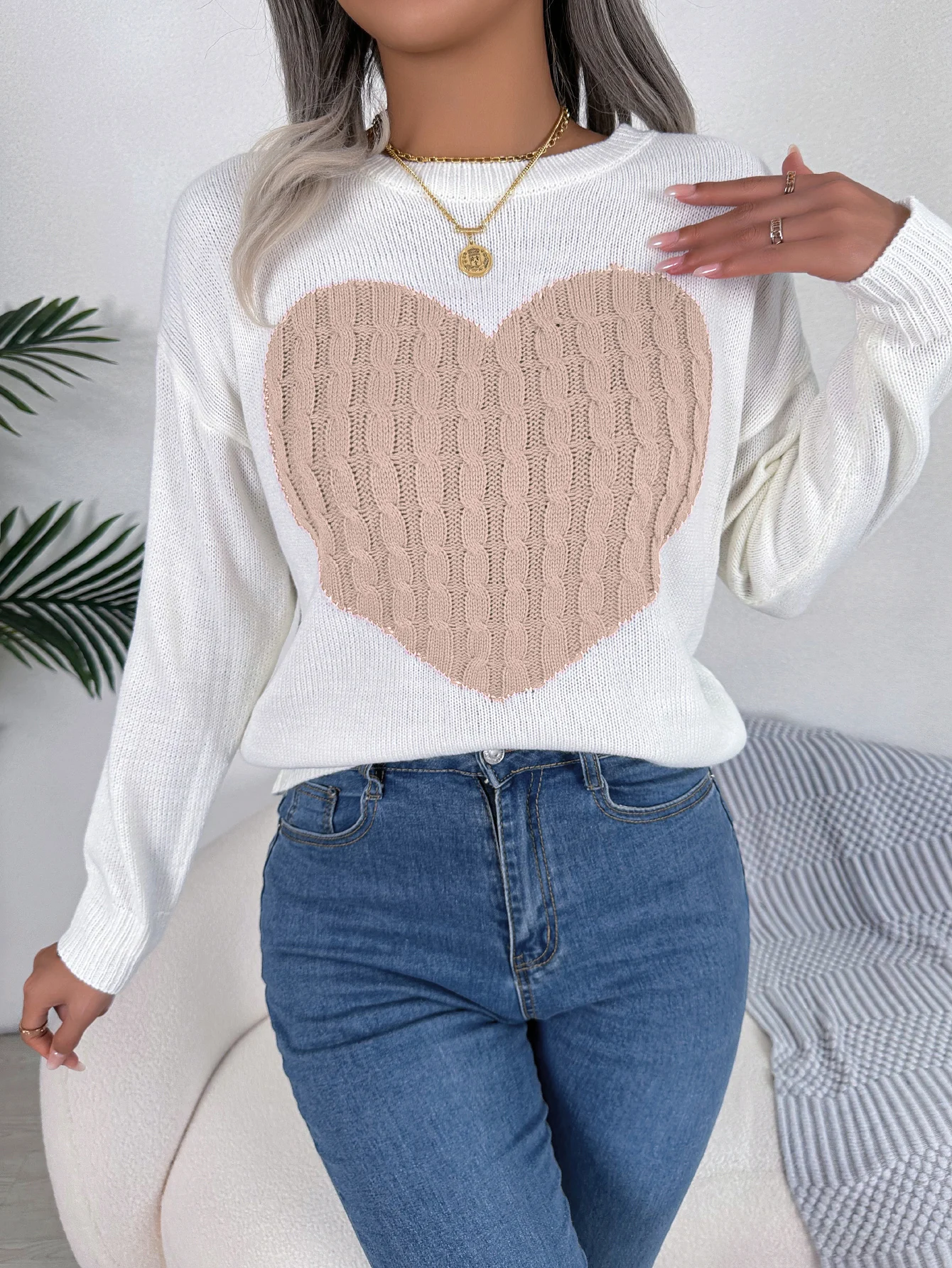 Pink Red Knitted Sweater for Women