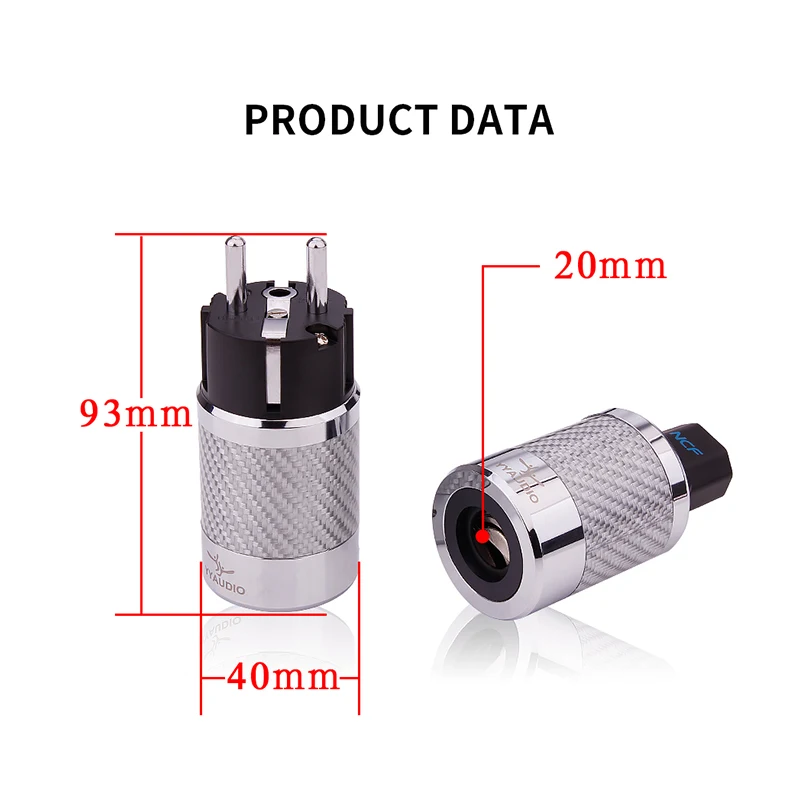 1Pair EU Power Plug IEC Audio Connector for Audiophile DIY Mains Cable Hi-End Carbon Fiber Rhodium Plated EU Version Power Plug