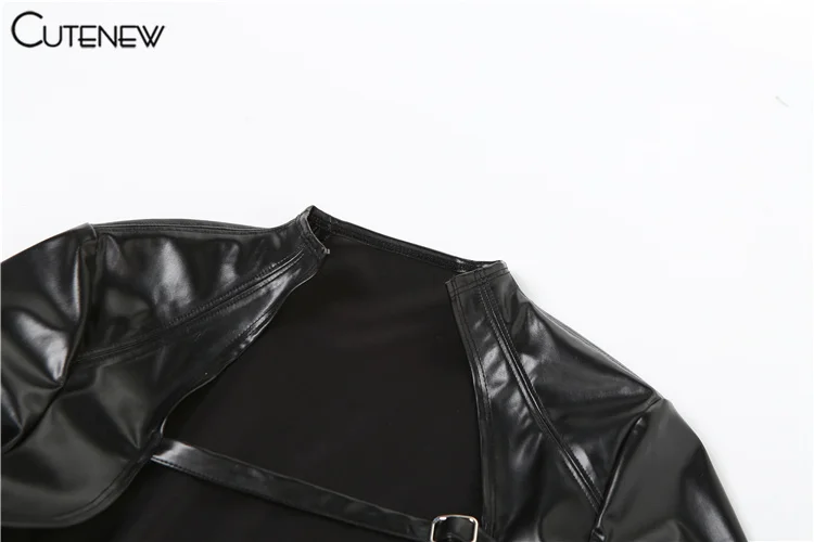 Women's PU leather Solid Top Hollow Out Long-Sleeved T-shirt Casual Clothing Shirt New Sexy Slim Femme Streetwear 8 Women's PU leather Solid Top Hollow Out Long-Sleeved T-shirt Casual Clothing Shirt New Sexy Slim Femme Streetwear