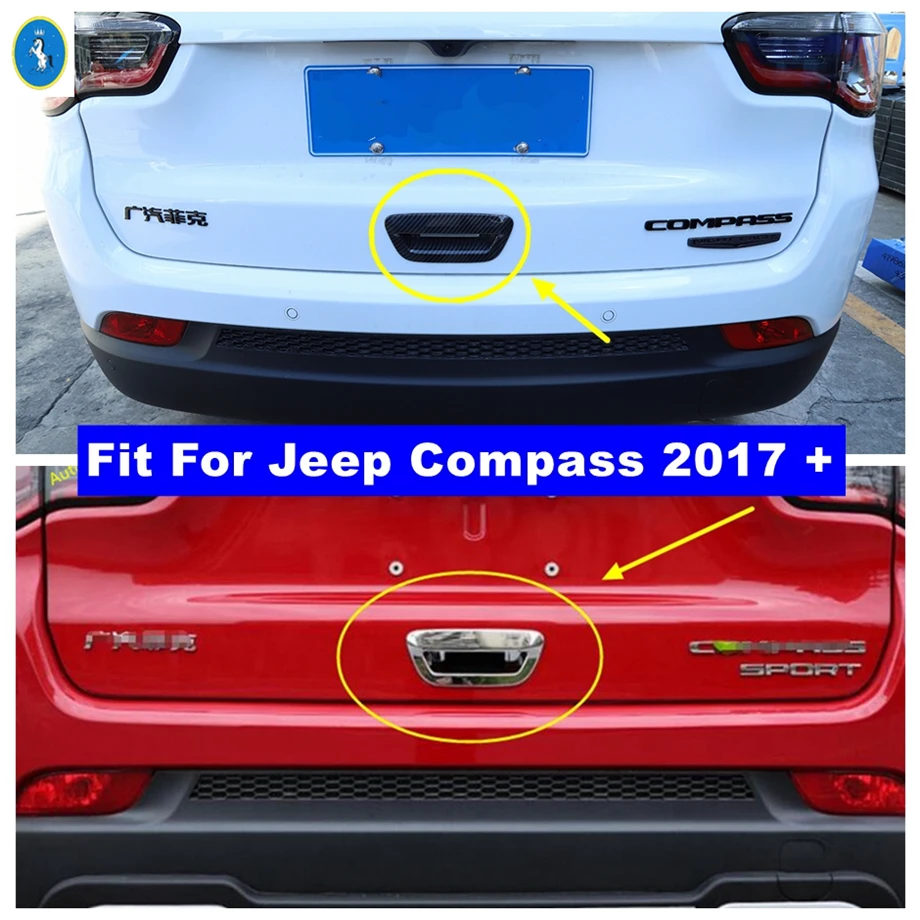 

Аксессуары для задней дверной ручки багажника, накладная дверная ручка, крышка чаши, отделка для Jeep Compass 2017-2021, хром/углеродное волокно