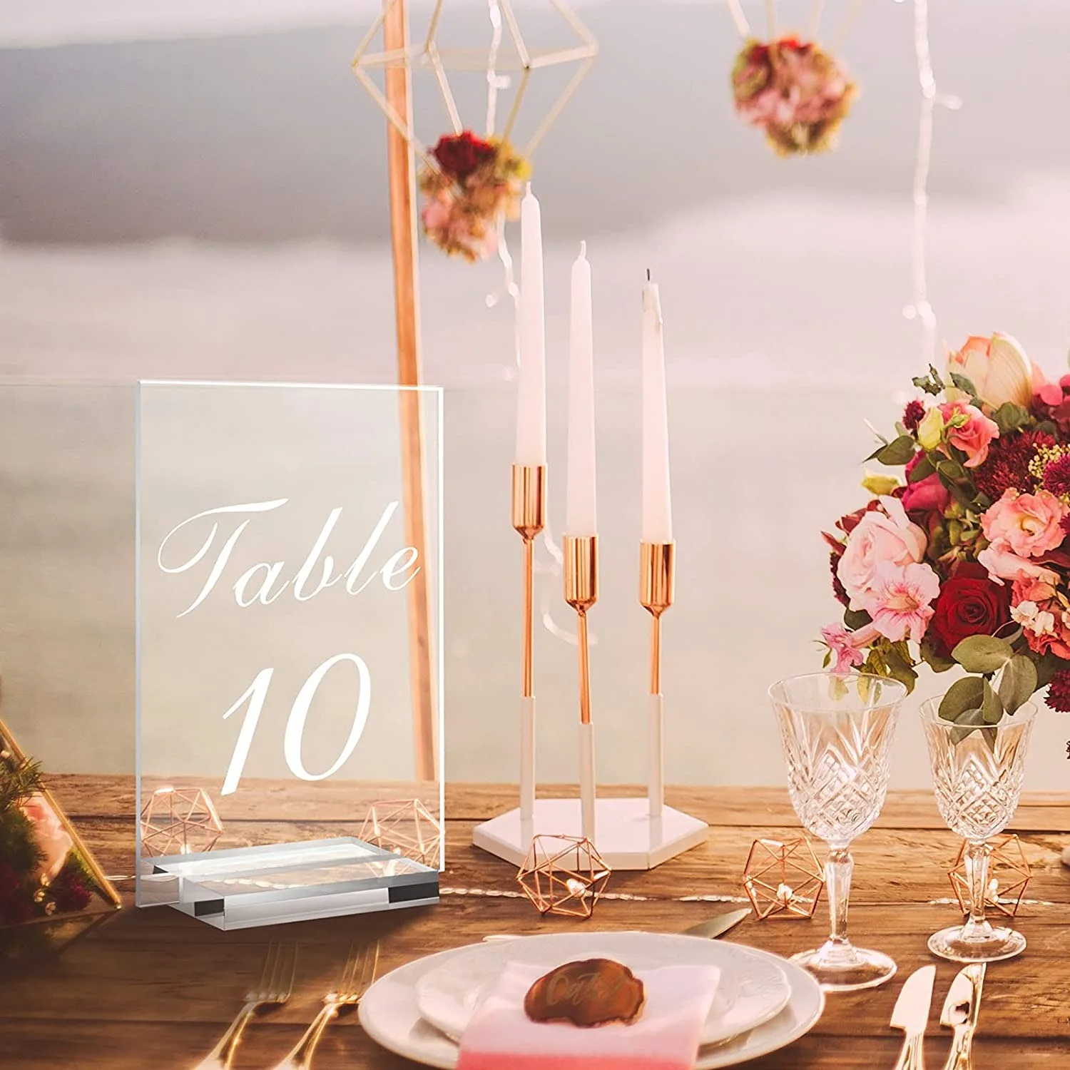 Clear Acrylic Place Card with Holder Wedding Rectangular Arched Table Number​ Card with Stand DIY Name Sign for Party Banquet