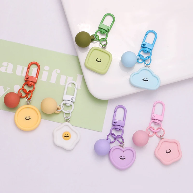 

1pc Cloud Round Face Keychain Heart Key Ring For Women Gift Fashion Cartoon Bag Earphone Box Car Handbag Accessories Jewelry
