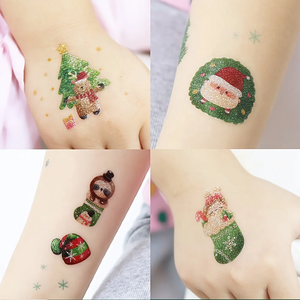 Awinmay Tatuaggi temporanei natalizi luminosi per bambini, 120 pezzi, tatuaggi adesivi natalizi che si illuminano al buio per ragazzi e ragazze, bomboniere di Natale per bambini, calze e regali, 10