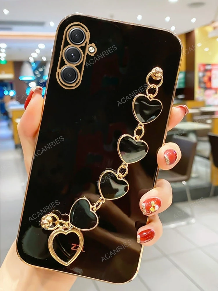Luxury Plating Love Heart Bracelet Chain Phone Case Cover