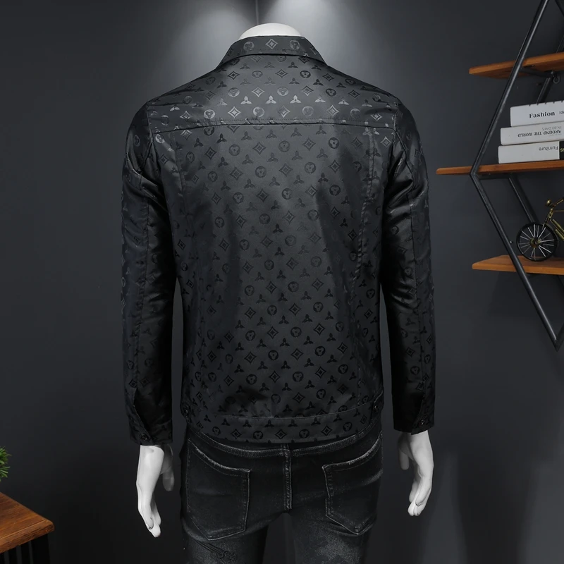 Luxury Men's Jacquard Print Jacket with Turn-down Collar for Fashionable Outfits  men clothing Spring Fashion Top