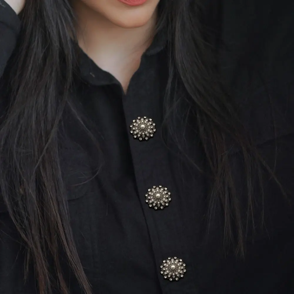 10Pcs Retro Metal Pearl Diamond Clothing Buttons DIY Clothing Sewing Button Needlework Handmade Accessories