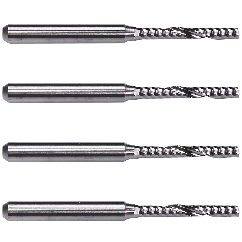 

4X 2Mm X 15Mm Carbide Single Flute Spiral End Mill CNC Router Bit