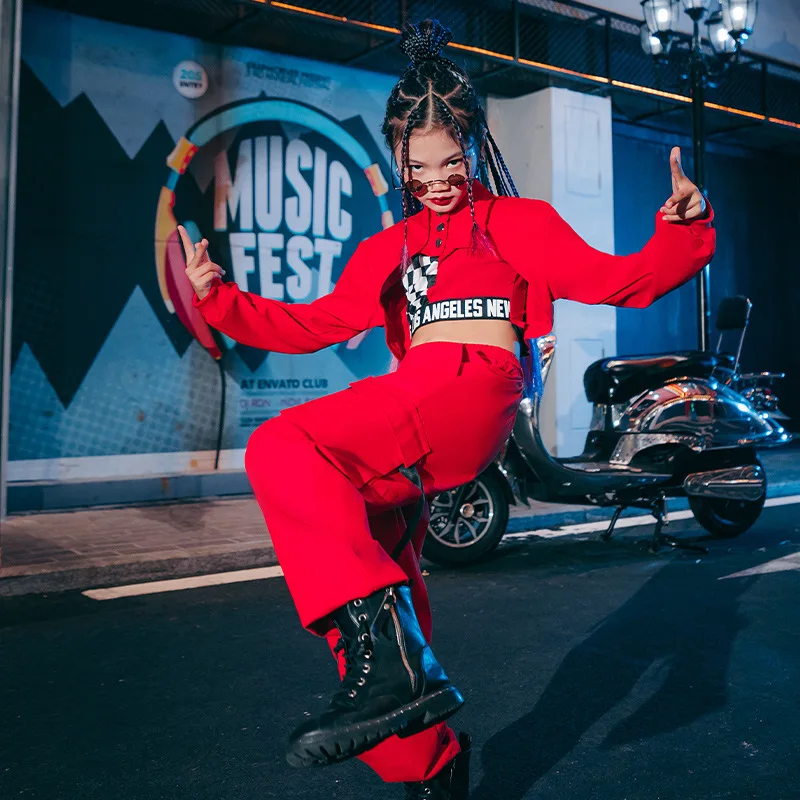

Kid K-pop Practice Costume Sets Stage Outfit for Girl Streetwear Urban Model Catwalk Wear Cool Hip Hop Jazz Street Dance Clothes