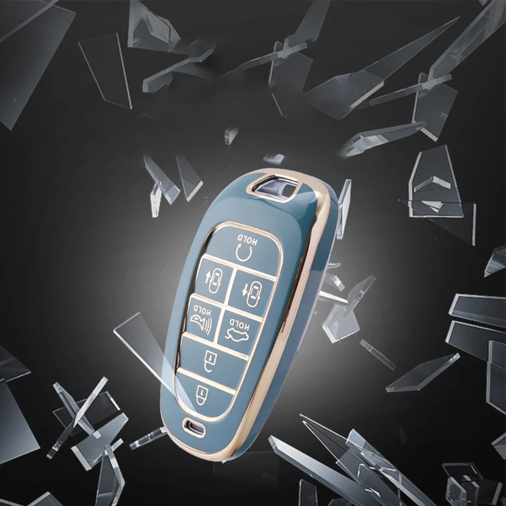 

TPU Keychain Protective Case Shock-proof 7 Buttons For Hyundai For Tucson/Sonata Car Key Case Shell Grey Auto Interior Accessory