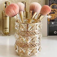 Cosmetic Brush Storage Box Living Room Bedroom Desk Light Luxury Ornaments Makeup Brush Eyebrow Pencil Crystal Glass Pen Holder 1