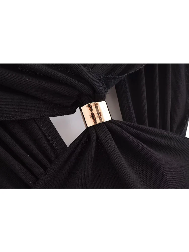 TFMLN Sexy Women Black Halter Collar Dresses 2025 Summer Sleeveless Slim Backless Party Dress Fashion Chic Causal Street Dress