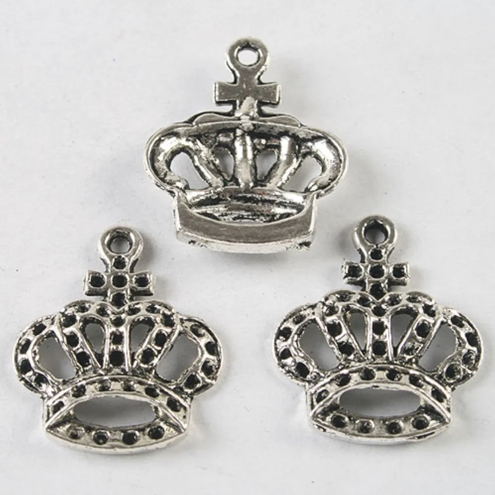 50PCS DARK SILVER TONE CROWN PENDANT CHARM H3861