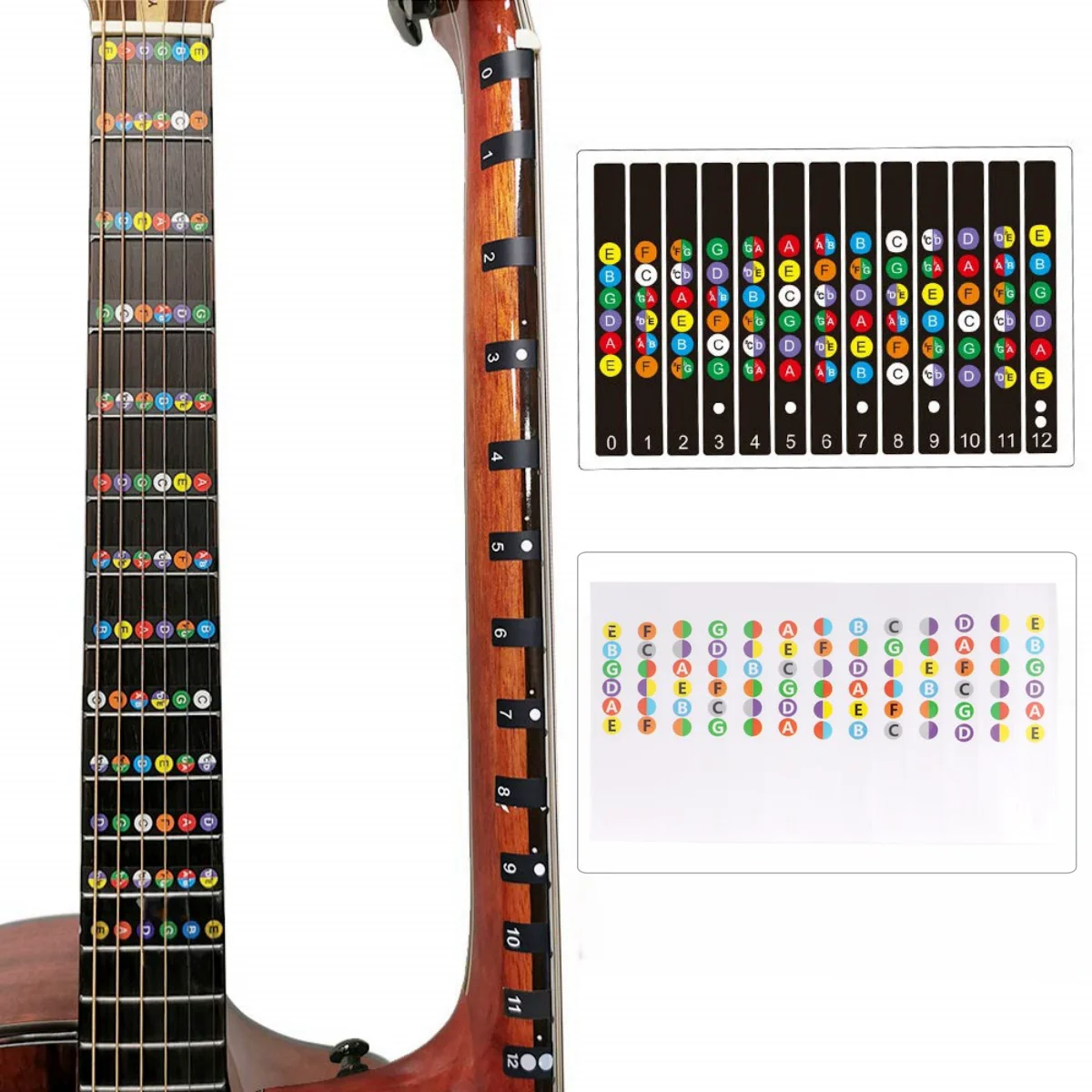 Miwayer Gitarren-Griffbrett-Notizen, Kartenetiketten, Aufkleber, 6-saitige transparente und schwarze Griffbrett-Bund-Aufkleber für Gitarren-Anfänger – Detail 8