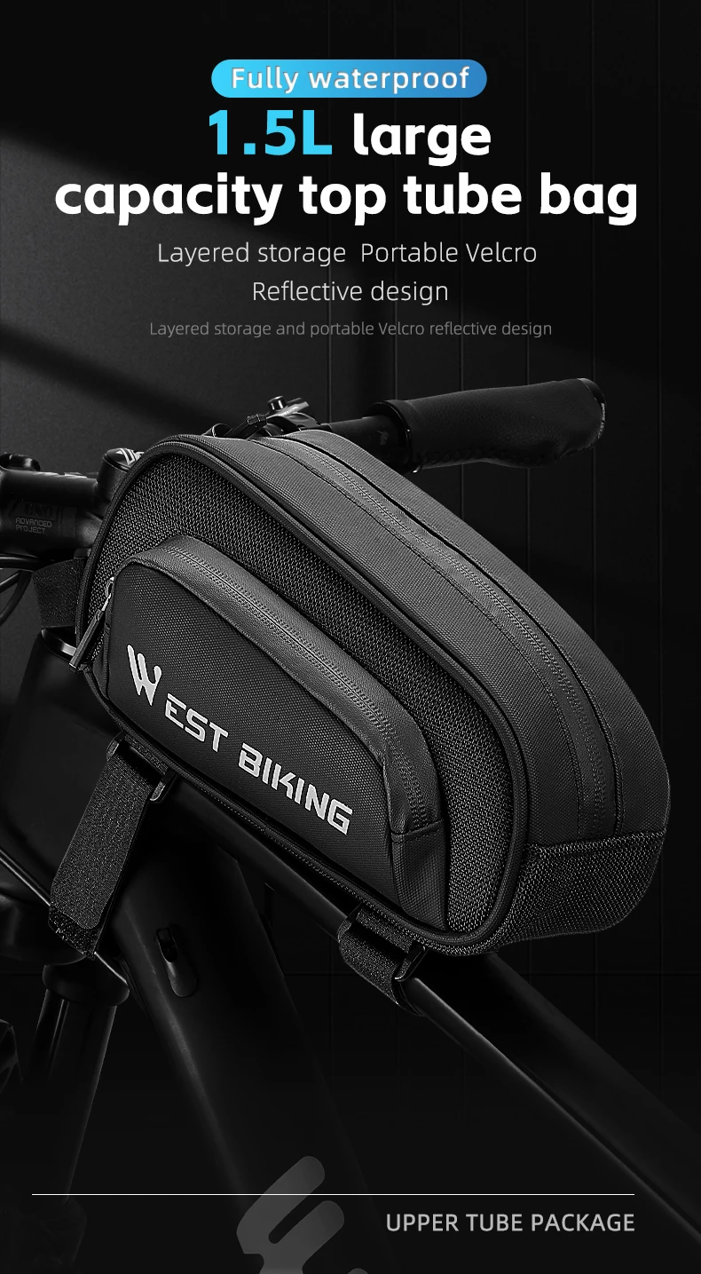West biking fahrrad tasche 1,5 l tragbarer rahmen vorderrohr fahrrad tasche wasserdicht mtb rennrad tasche fahrrad zubehör – Detail 1