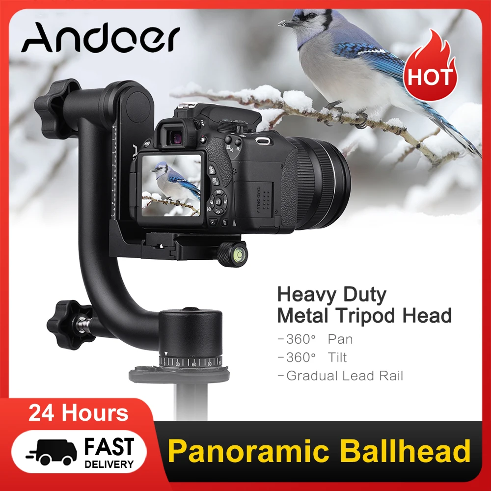 Tripod Ball Head Camera Panoramic Head Andoer Panoramic Gimbal Tripod Head Heavy Duty Metal Use For Arca-Swiss Standard Quick Release Plate Aluminum Alloy For DSLR