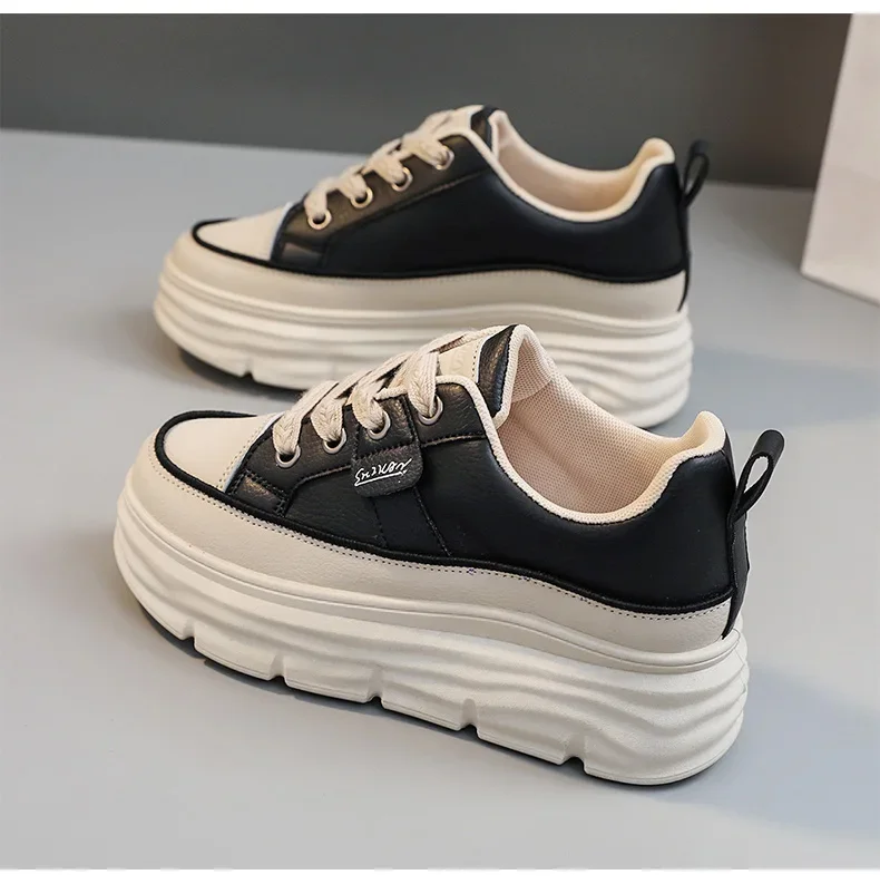 White Platform Women's Casual Sneakers Lace-up Trainers_voghion.com