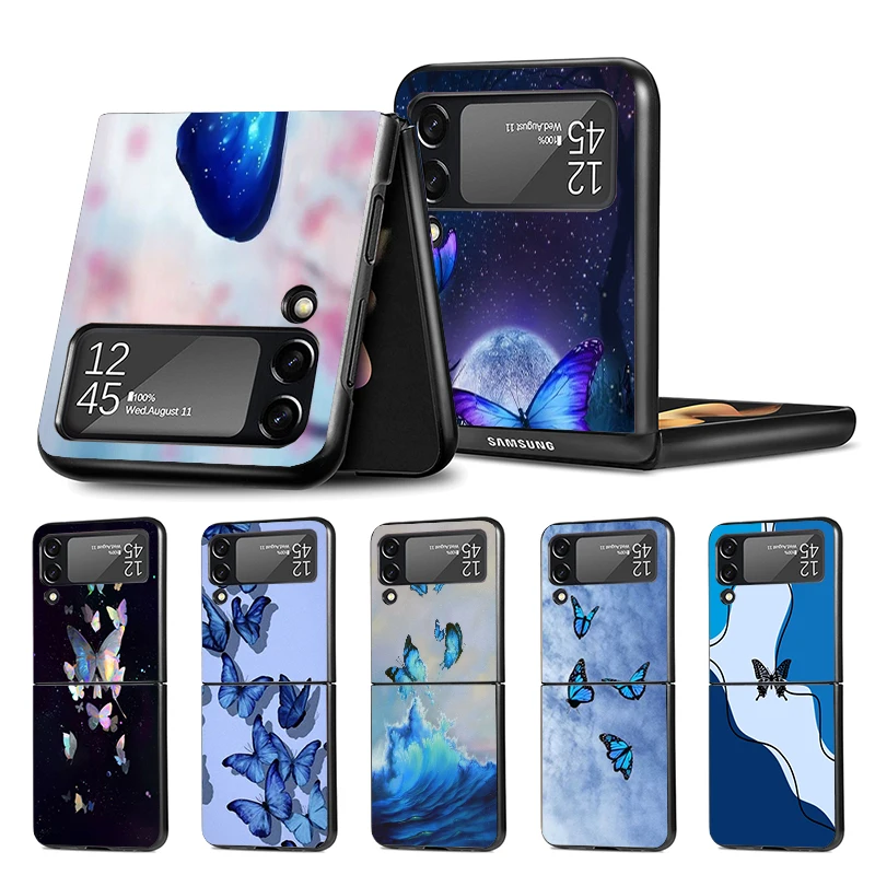 Blue Butterfly Beautiful Wing Z Flip 4 Z Flip 4 Phnoe Case Per Samsung Z Flip 3 5 5G Black Hard Shell Galaxy Zflip3 Zflip4 Zflip