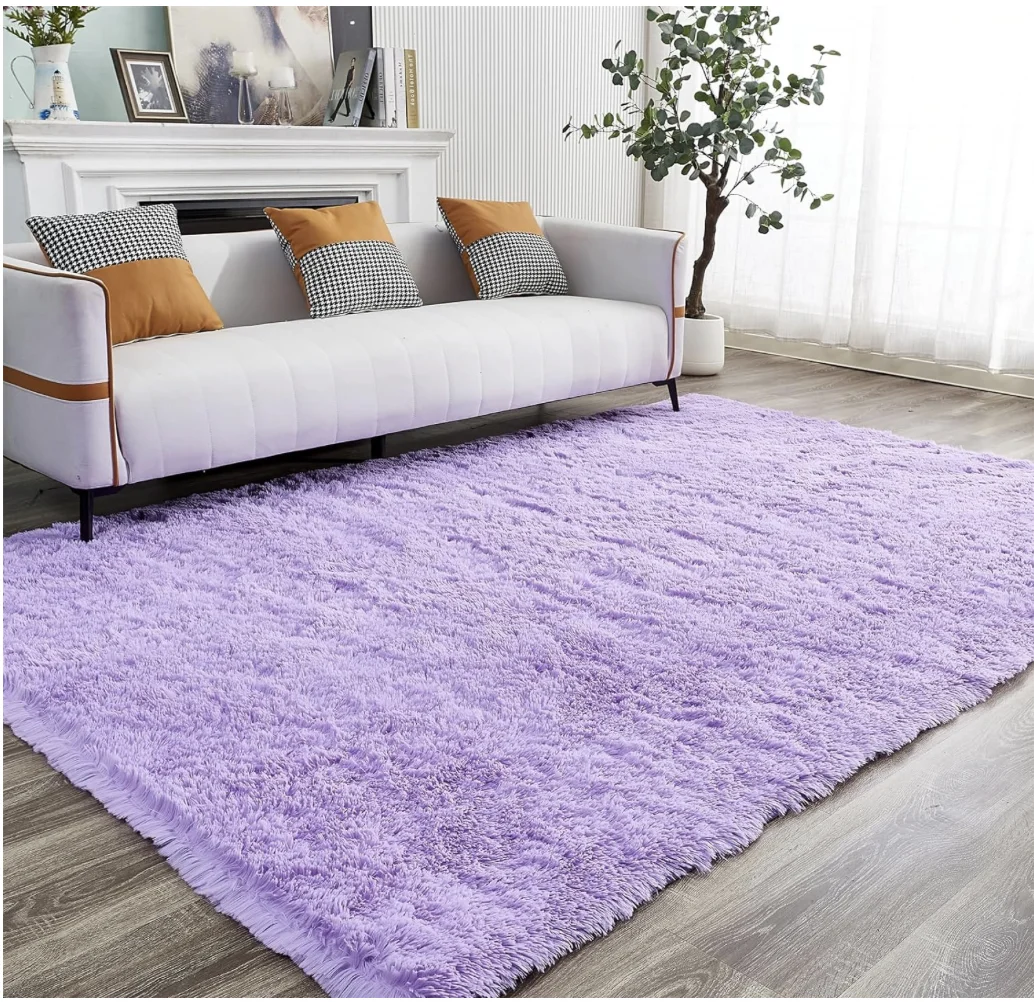 Rugs for Living Room, Purple Rugs for Bedroom, Large Fluffy Area Rugs Clearance for Playroom Soft Modern Shag Rugs Cute Carpet