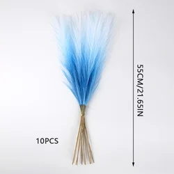 Set of 10 Artificial Pampas Grass Stems for Elegant Floral Arrangements and Home Decor (Blue)