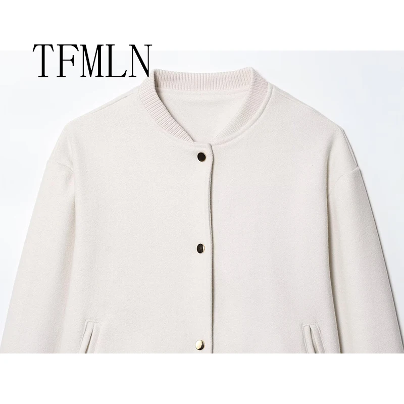 TFMLN Autumn Women Fashion Pilot Jacket 2025 New Style Gold Button Long Sleeve Coat Soft Bomber Jacket Coat
