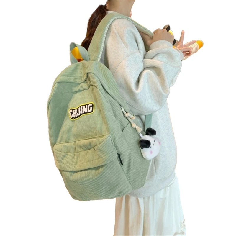 2024 New 2023 Backpack Large Capacity Bookbags for Girl Student Corduroy Rucksack with Pendant Double Strap Shoulder Bag