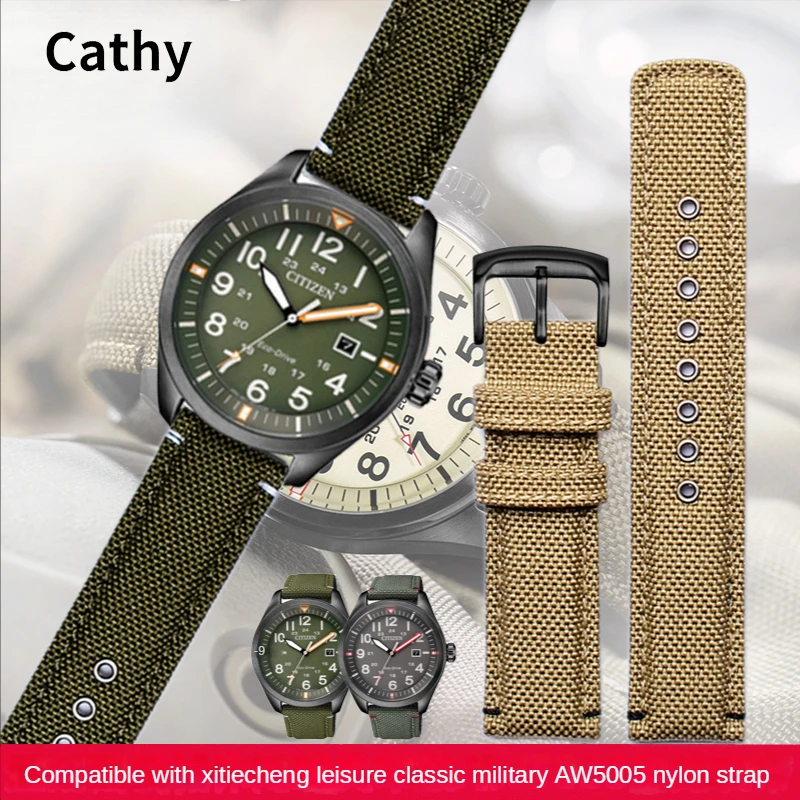 Canvas Nylon Watch Strap for Citizen Eco Drive Aw5005 Aw1365 Series Men's Waterproof Calfskin