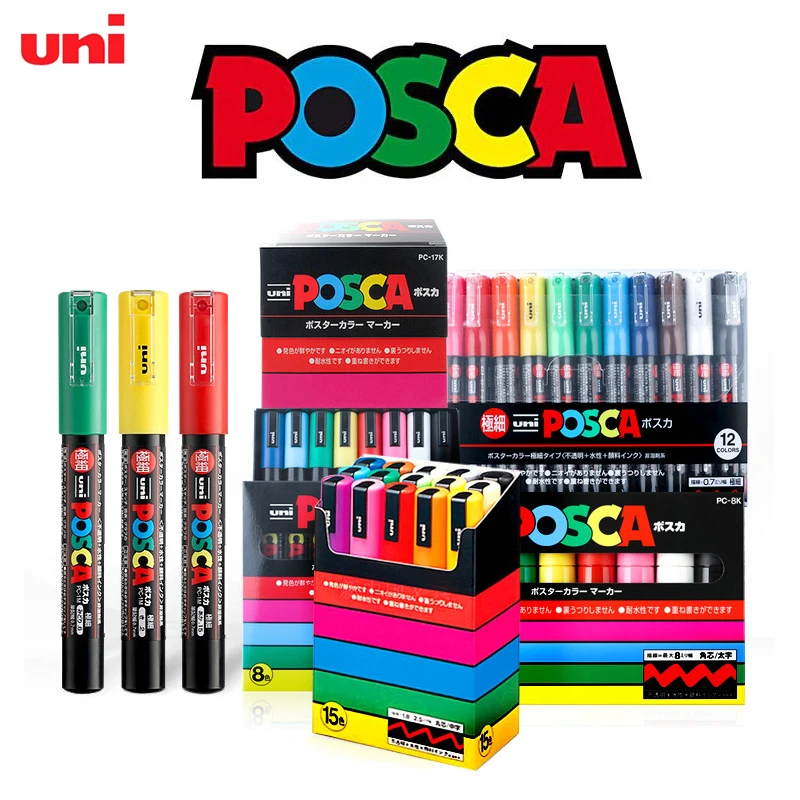 Japan UNI Water-based POSCA Series Marker Pen Painting Graffiti POP Poster  Advertising Marker Pen PC-3M 15/7/8 Color Set - AliExpress