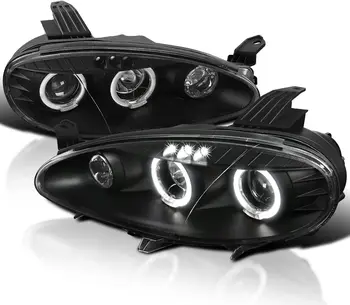Black Halo Projector Headlights Compatible with 2001-2005 Mazda Miata MX-5, Left + Right Pair Headlamps Assembly