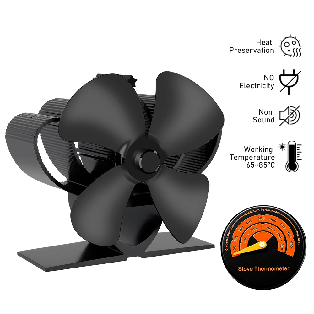 4 Blade Fireplace Fan Heat Powered Stove Fan Heater Log Wood Burner Eco