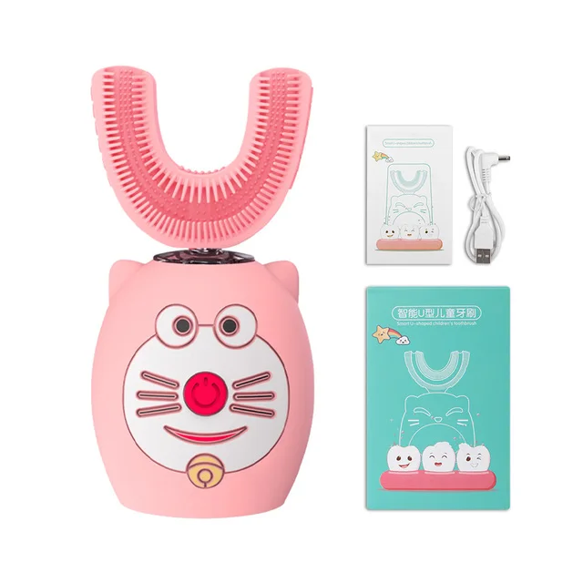 thumbnail image 1 of Cepillo de dientes eléctrico sónico para niños, de silicona, 360 grados, automático, recargable por USB, cepillo de dientes inteligente para niños, en forma de U, 1 of 5
