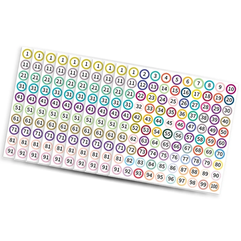 10Sheets Consecutive Number Labels 1-100 Round Colored Adhesive Numbered Sticker