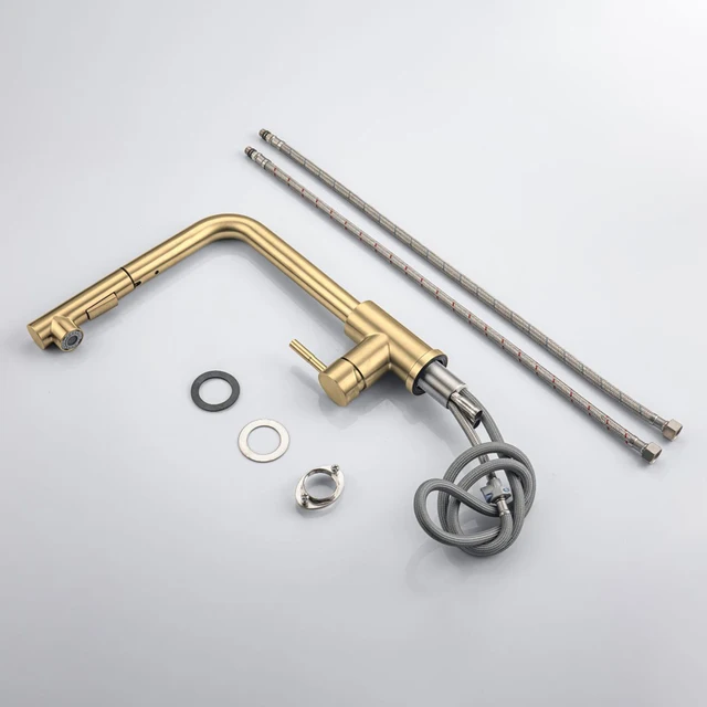 แปรงทองก๊อกน้ําห้องครัวอ่างล้างจานดึงร้อนเย็น TAP Deck Mount SUS304 สแตนเลส 360 องศาหมุนก๊อกน้ํา TAP 6