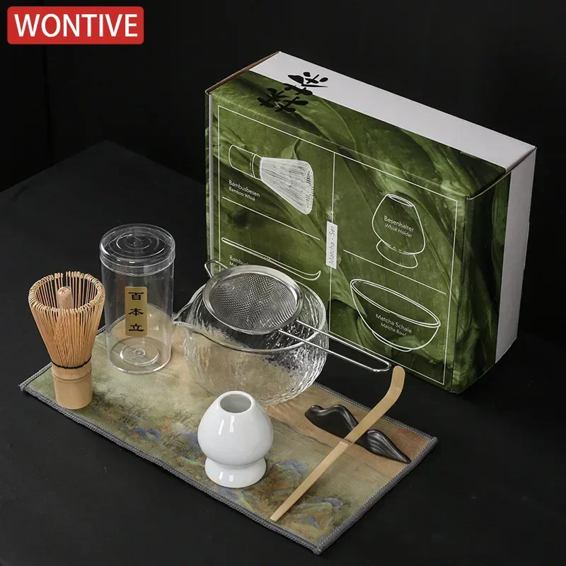 3/4PCS/7PCS Japanese Matcha Set Bamboo Tea Brush Glass Tea Bowl Chinese Traditional Handmade Tools matcha tea set,matcha tea tools,tea ceremony tools,tea set,matcha whisk