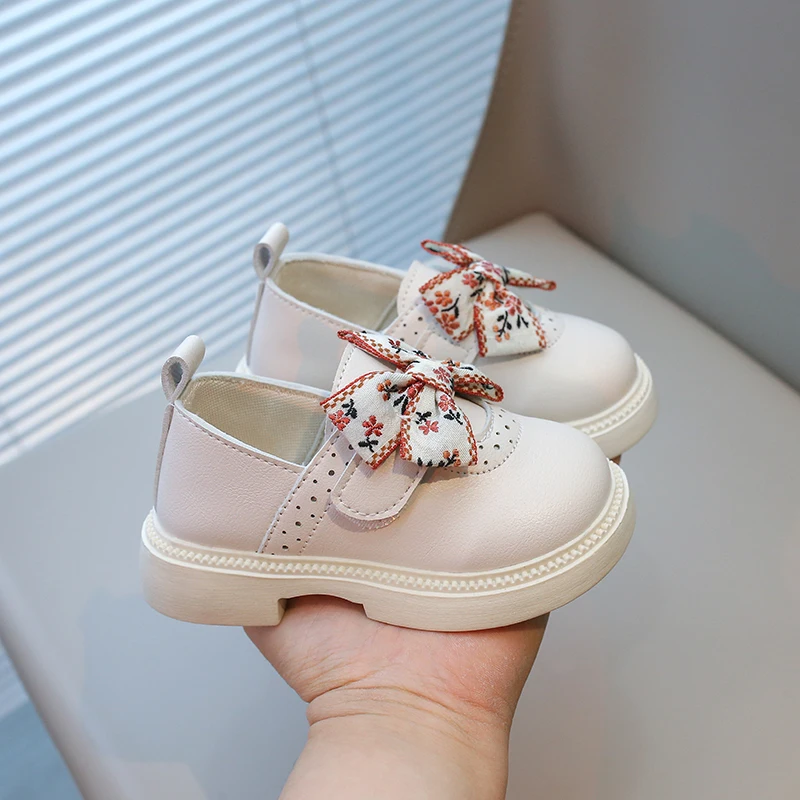 Spring Children's Leather Shoes Embroidery Bowknot Kids Mary Jane Shoes Causal School Thick Bottom Girls Princess Single Shoes 4