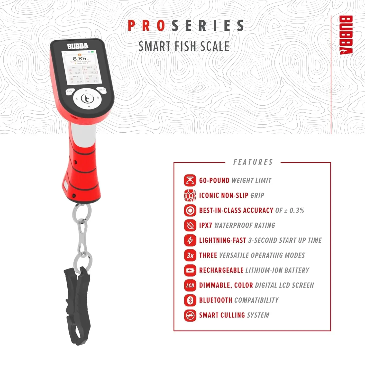 BUBBA Pro Series Smart Fish Scale-Tournament Fishing Tool with Bluetooth & Rechargeable Battery-3 Modes, Digital Color Scree