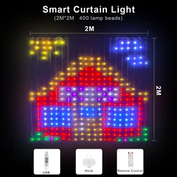 Elegant LED Curtain String Lights - USB - Powered with Bluetooth App for Customizable Patterns, Perfect for Home and Festive Decor (2M x 2M 400LEDs)