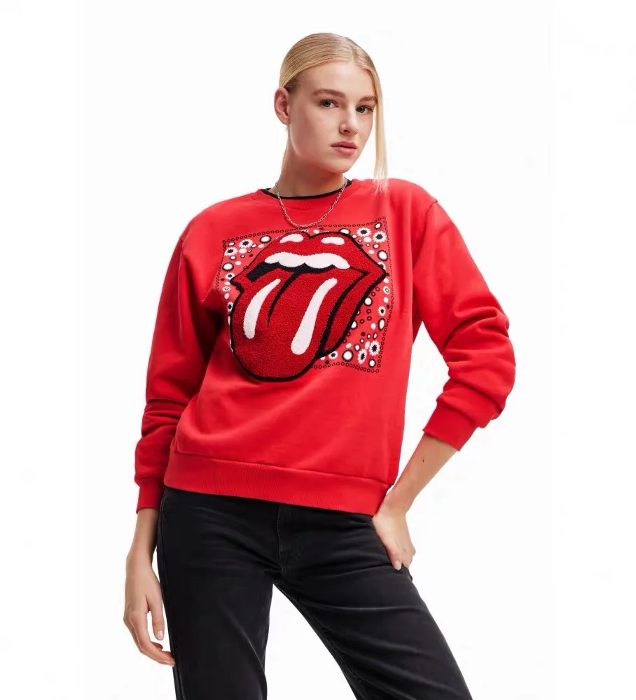 Международная-торговля-оригинальный-заказ-Испания-новый-женский-свитер-с-нашивками-с-круглым-вырезом-Повседневный-свободный-красный-свитер
