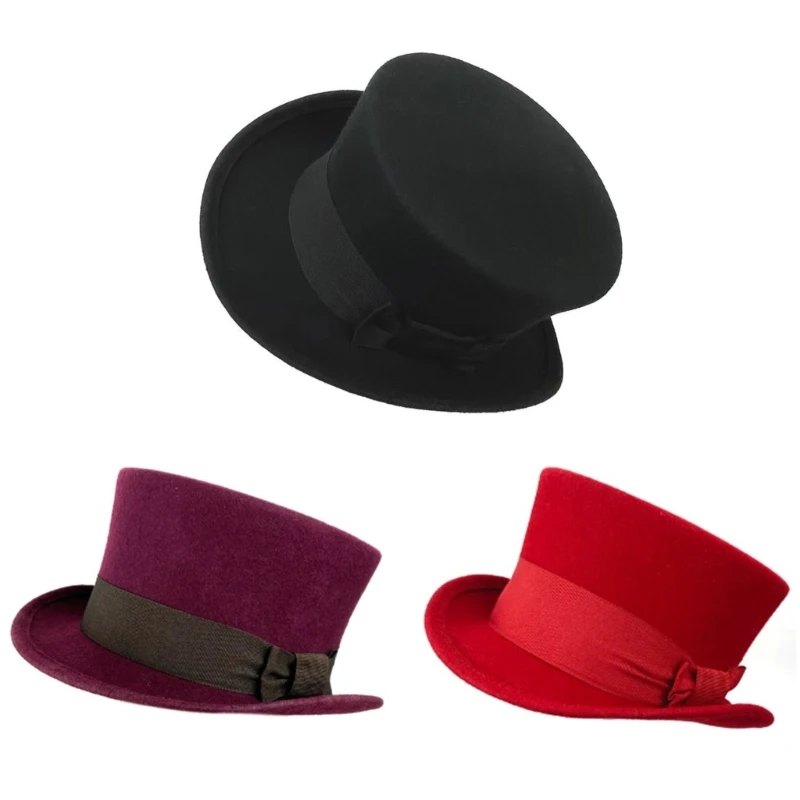 

Шерстяной цилиндр Fedora, черный цилиндр с короткими полями и плоским цилиндром, подарок-сюрприз для парня