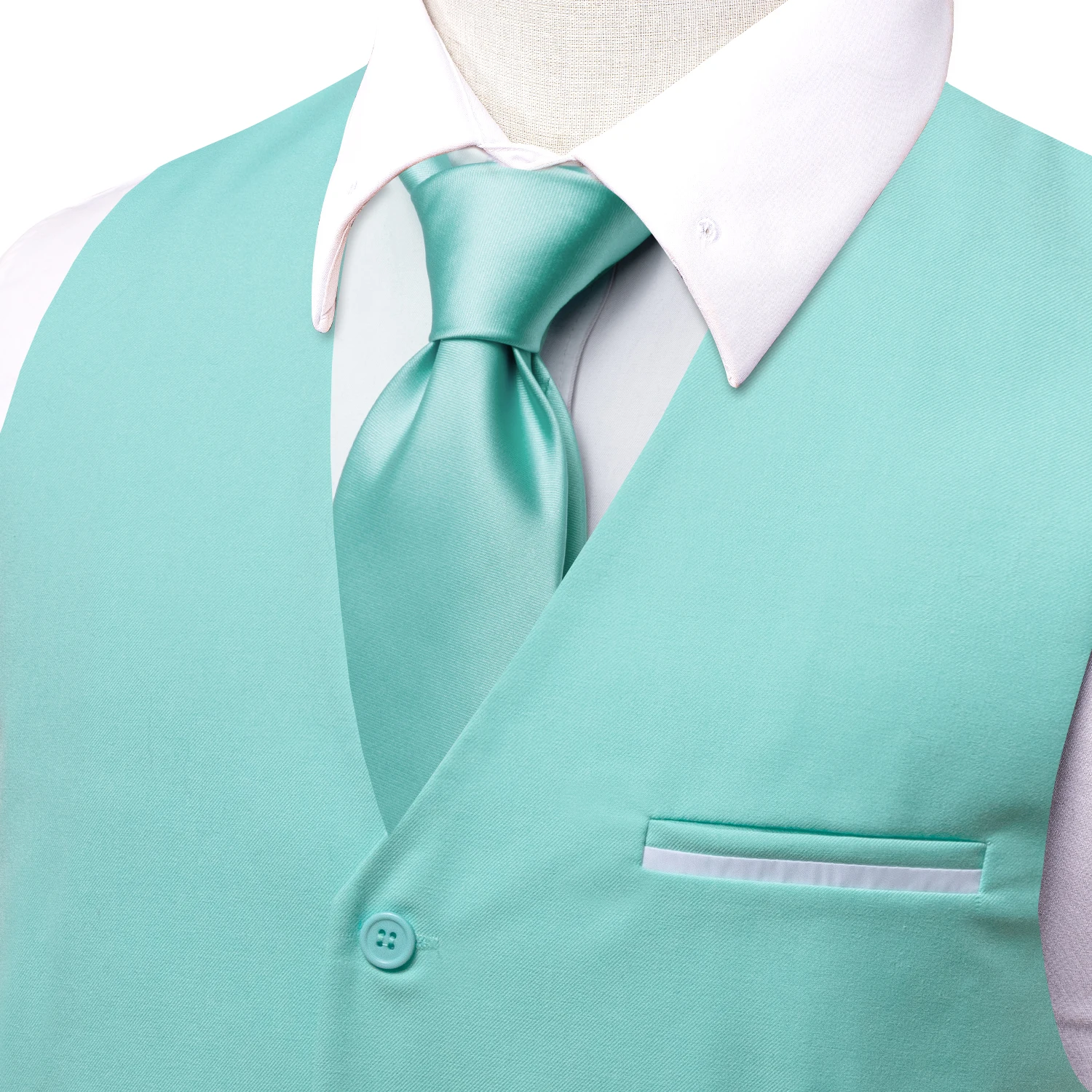 Mint Green Mens Silk Vest Silm Fit Wedding Solid Waistcoat Tie Hanky Cufflinks Set for Male Business Party Designer Gifts Hi-Tie