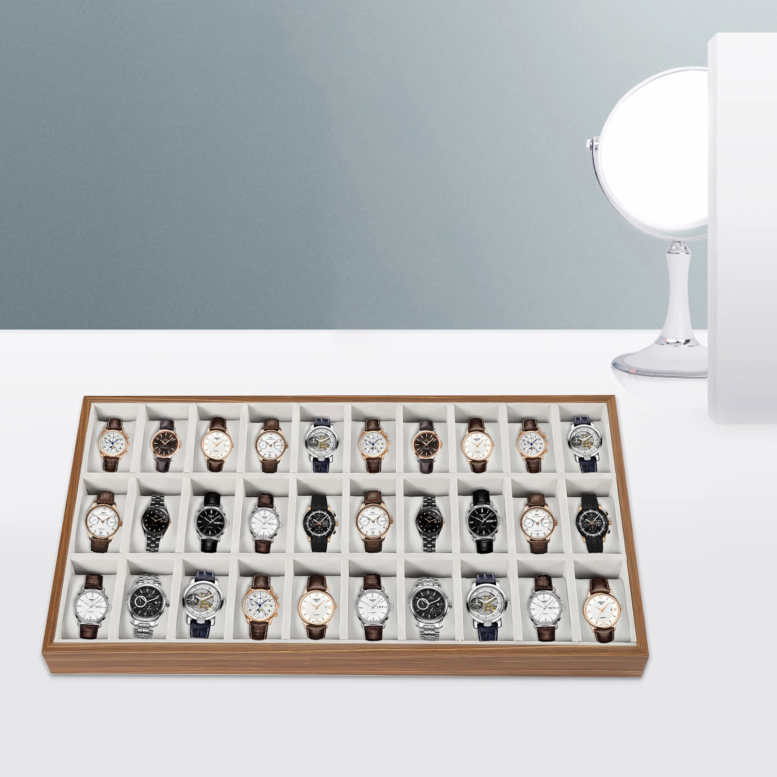 30 Slots Wooden Watch Box Organizer w/Removable Flannel Pillows ewelry & Bracelet Glass Top Storage Display Case