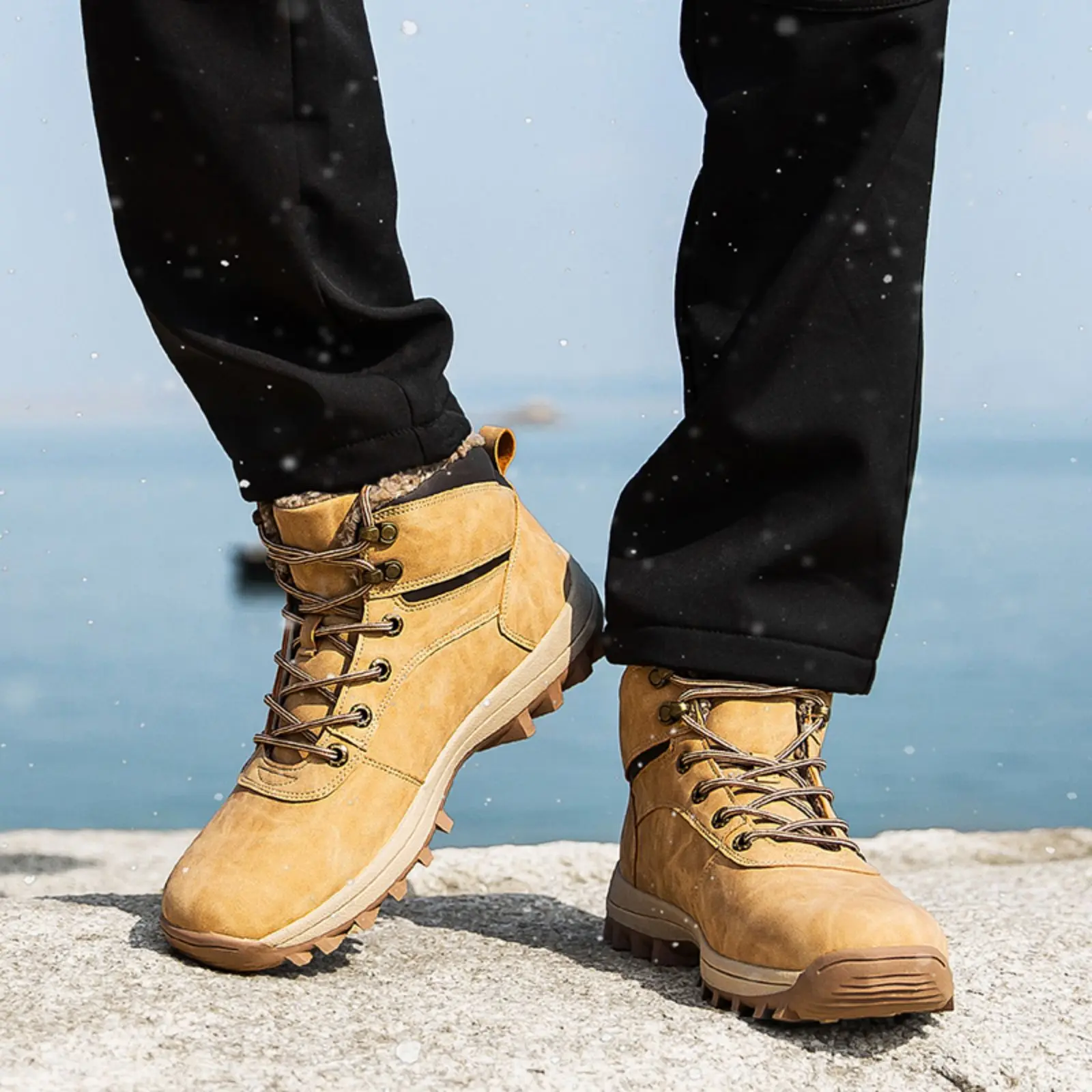 Hiking shoes Snow boots Men's Hiking Shoes Winter Outdoor Snow Boots Imitation Leather PU Upper Waterproof Non-slip Sole Warm Short Velvet Lnside