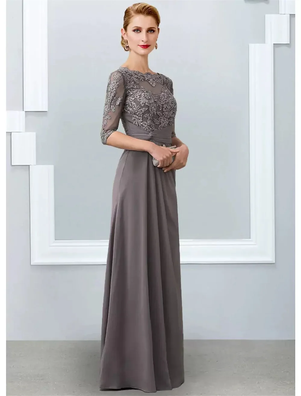 Mother Bride Dresses Women Party Dresses A-line Chiffon Half Sleeves Appliques Lace