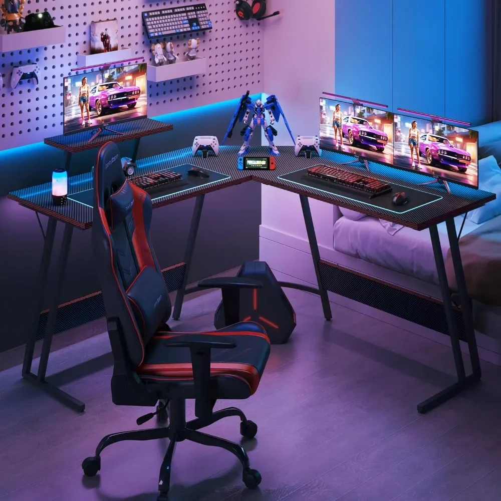 51 Inch L-Shaped Gaming Desk Computer Corner Desk PC Gaming Desk Table with Large Monitor Riser Stand,Black nicecnc utv maverick x3 1 77 seat riser screws for can am maverick x3 max r 4x4 xds xmr xrc xrs turbo dps black sliver