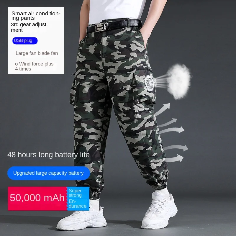 Fan Pants Cold Fishing Pure Cotton Site Welder Camping Ride Climbing Hiking Sports Fan Suit Air-Conditioning Clothes Cooling sports pants casual sports pants